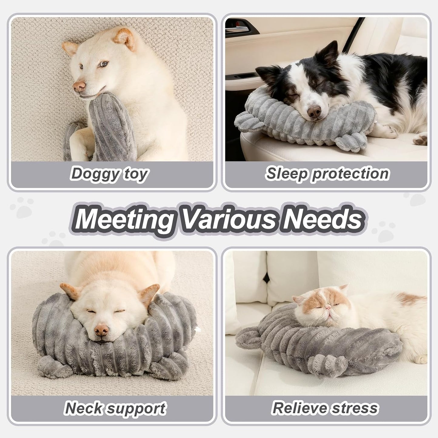 Cozy Orthopedic Dog Calming Pillow - Soft, Washable Neck Support for Dogs and Cats - Perfect for All Breeds, 14" x 9", Gray
