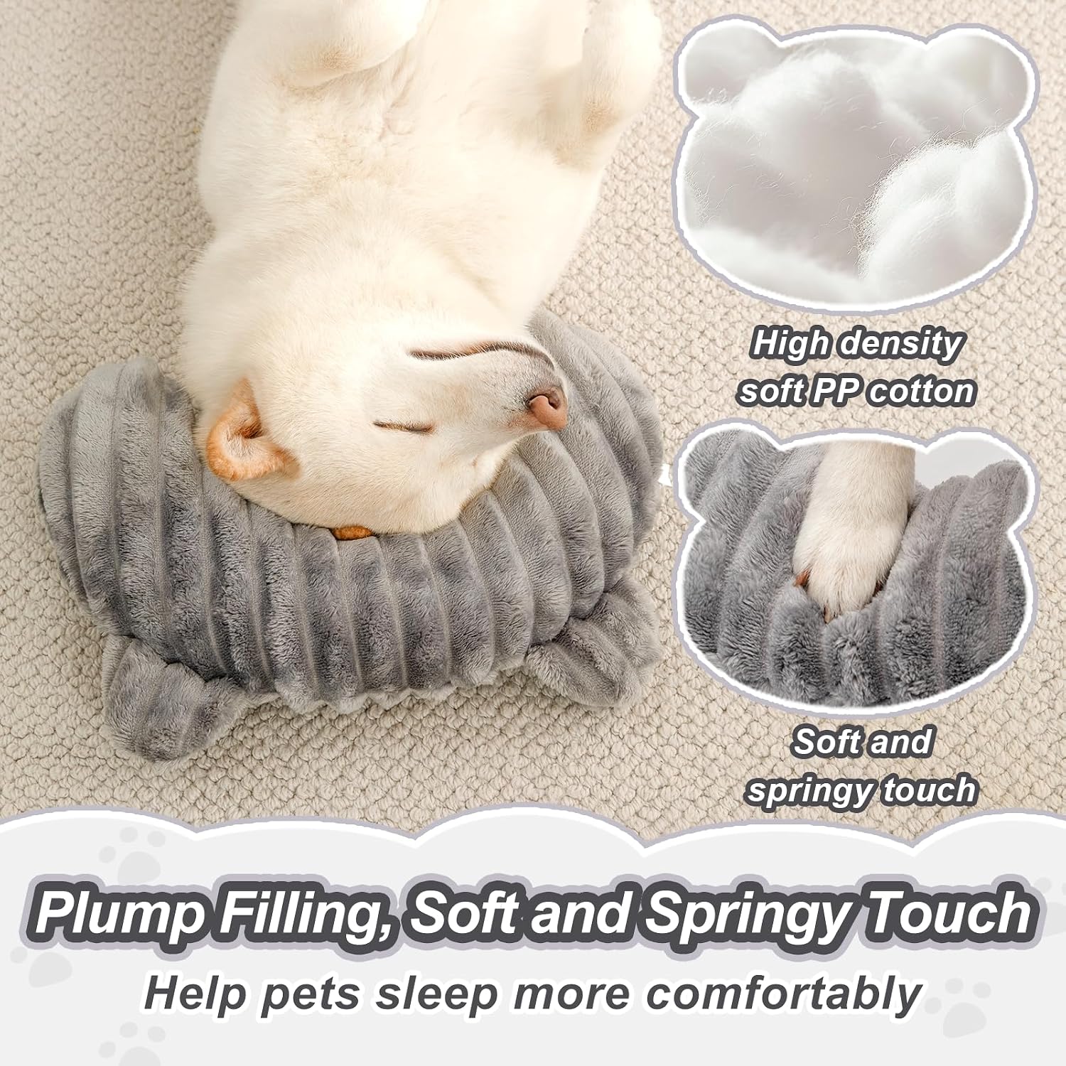 Cozy Orthopedic Dog Calming Pillow - Soft, Washable Neck Support for Dogs and Cats - Perfect for All Breeds, 14" x 9", Gray