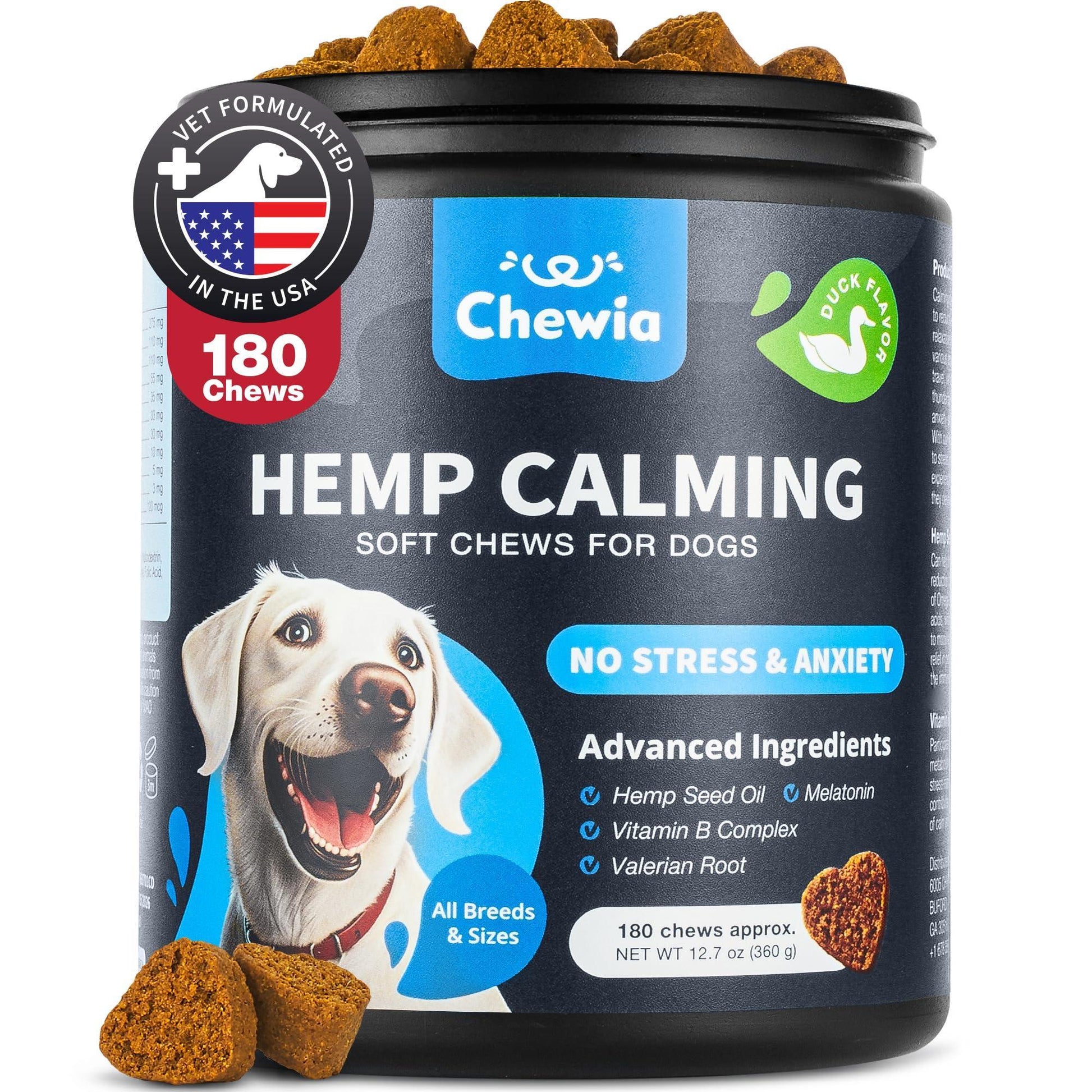 Calming Duck-Flavored Chews for Dogs - Canine Supplement for All Breeds and Sizes