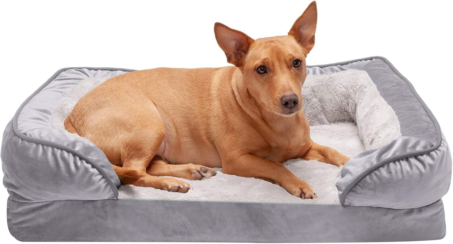 Orthopedic Dog Bed for Medium/Small Dogs w/ Removable Bolsters & Washable Cover, For Dogs Up to 35 lbs - Plush & Velvet Waves Perfect Comfort Sofa - Granite Gray, Medium