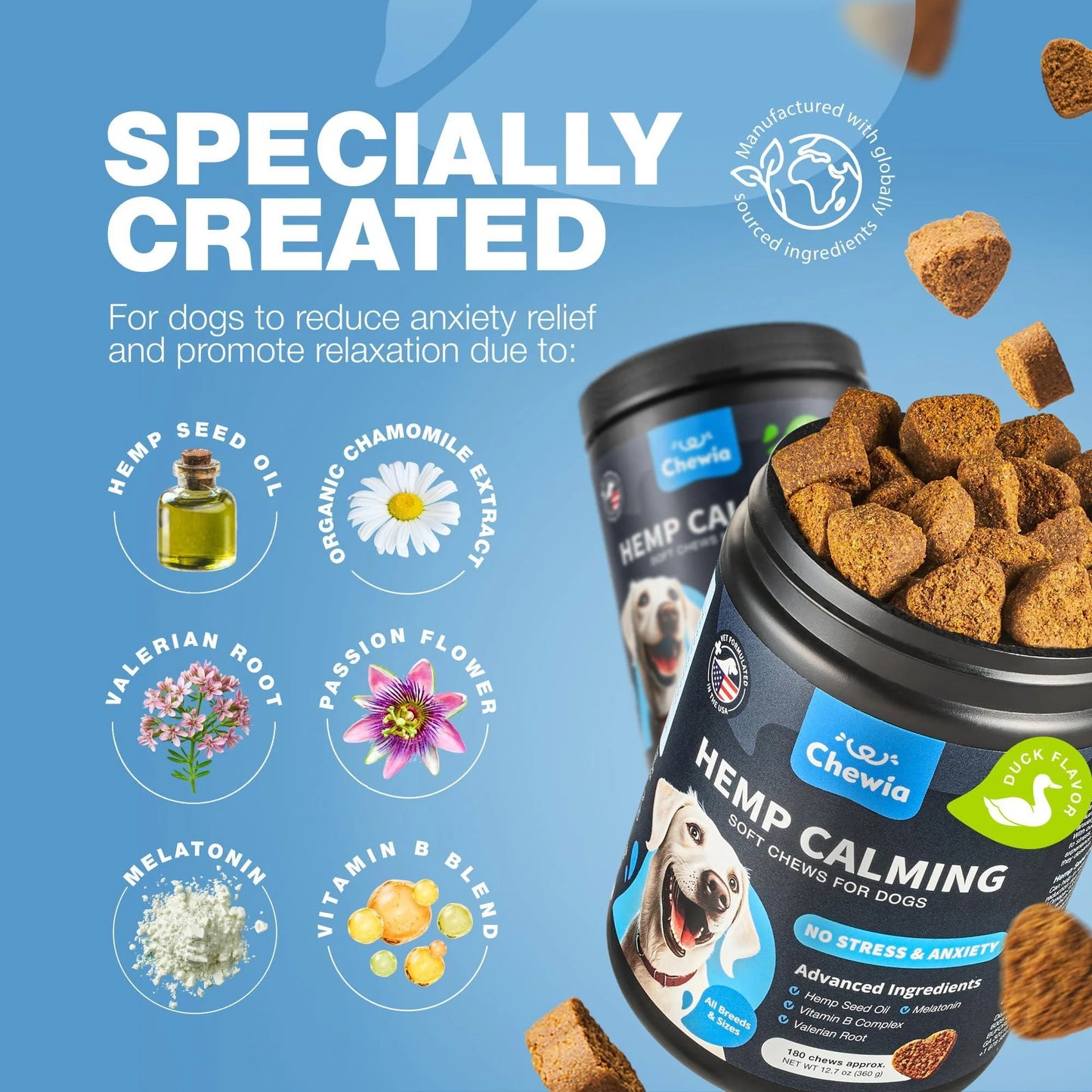 Calming Duck-Flavored Chews for Dogs - Canine Supplement for All Breeds and Sizes