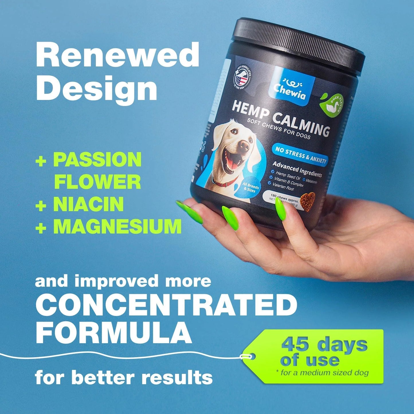 Calming Duck-Flavored Chews for Dogs - Canine Supplement for All Breeds and Sizes